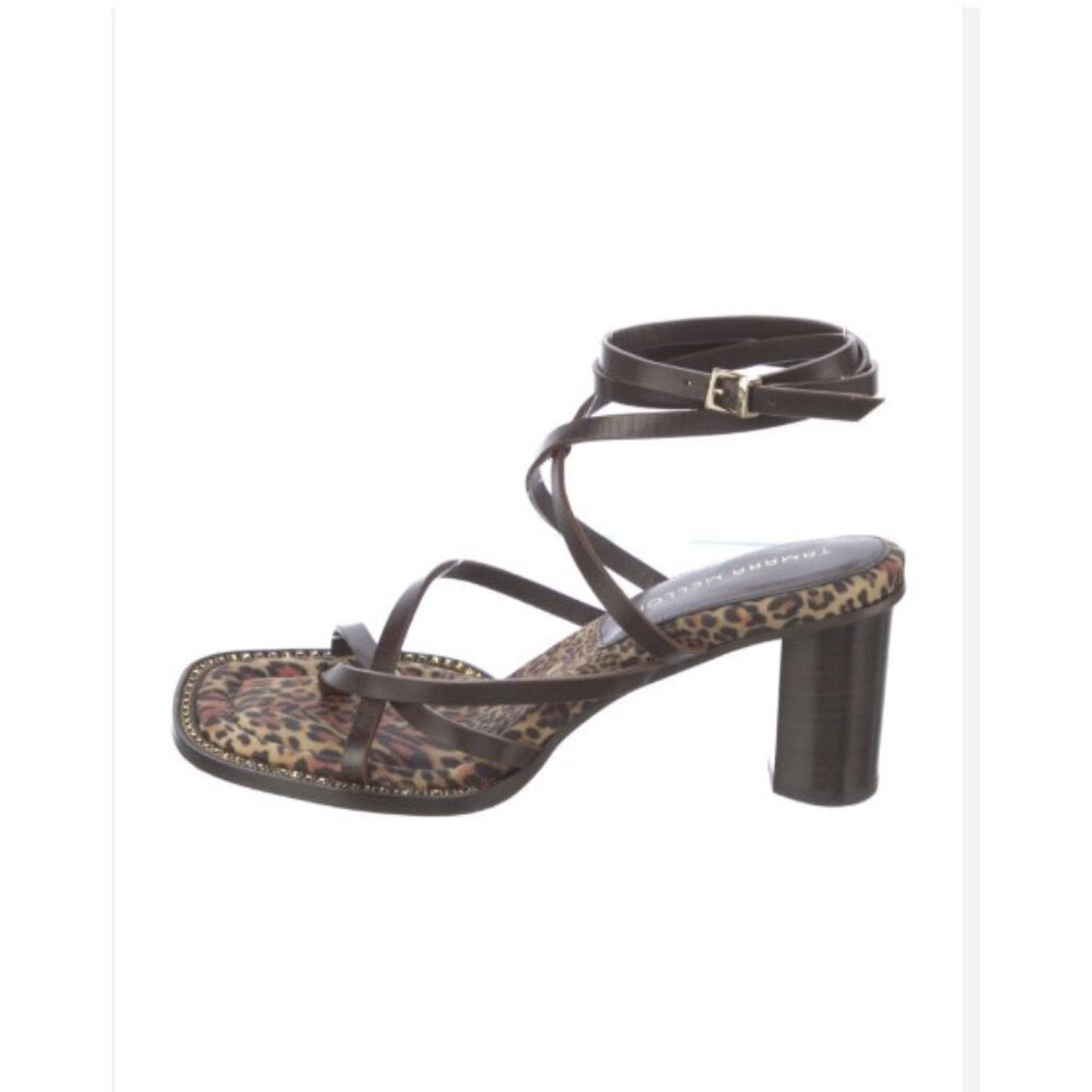 Tamara Mellon Shoes Womens Size 41 Animal Print Strappy Block Heel Sandals Italy